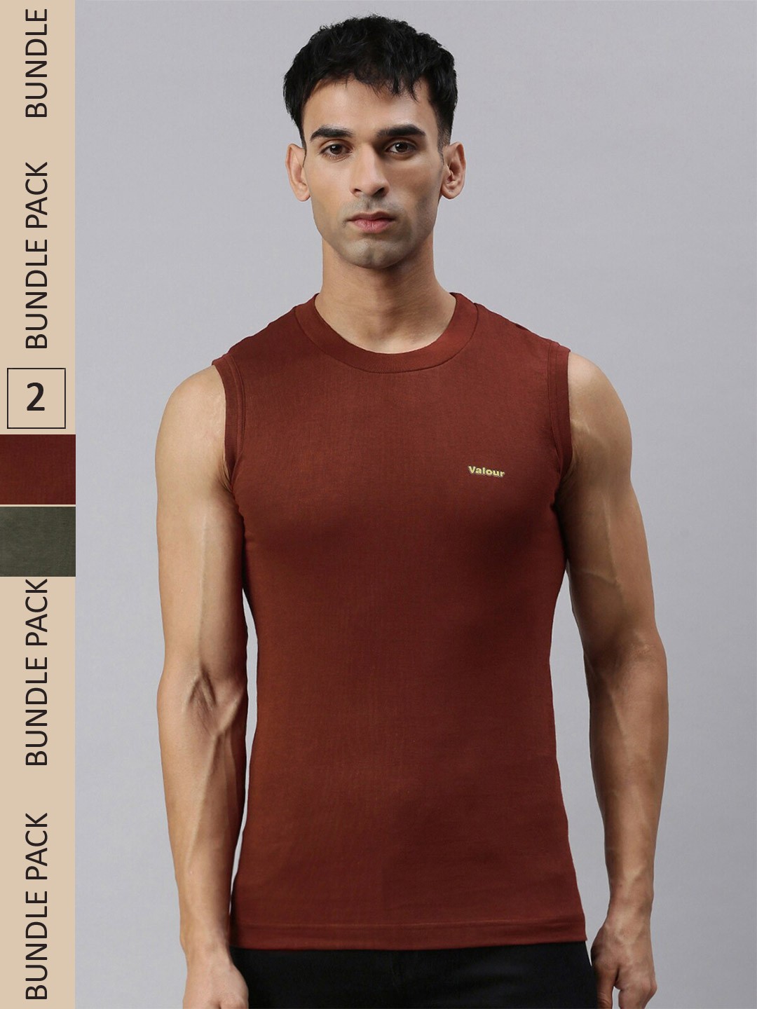 

Lux Cozi Pack Of 2 Round Neck Sleeveless Slim Fit Cotton T-shirt, Maroon