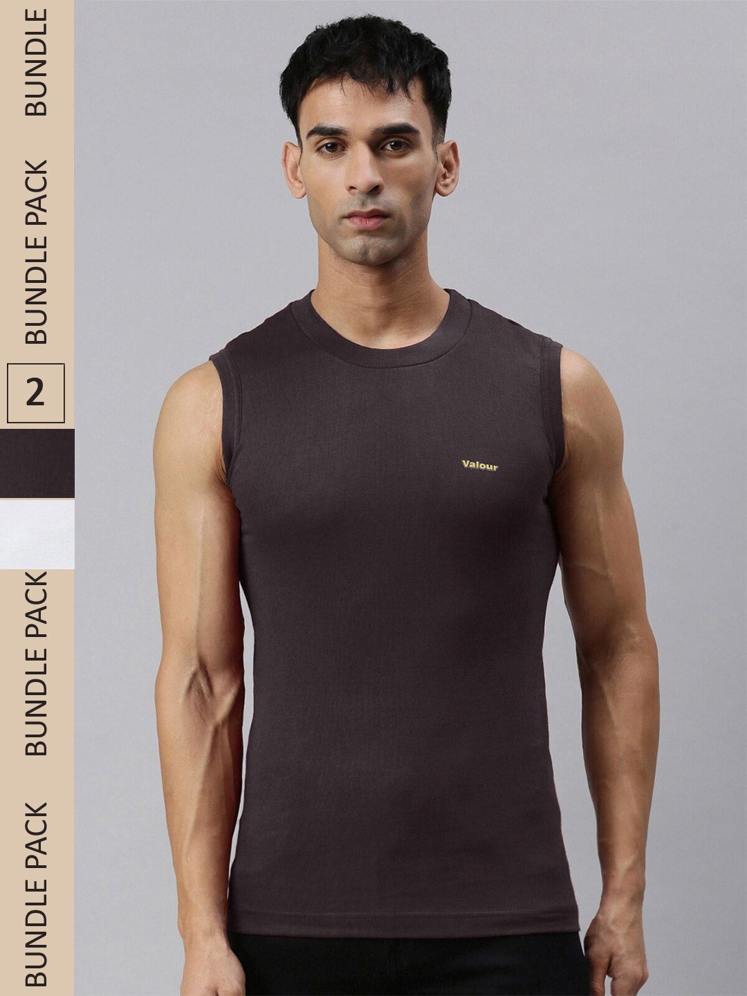 

Lux Cozi Pack Of 2 Round Neck Sleeveless Slim Fit Cotton T-shirt, Brown