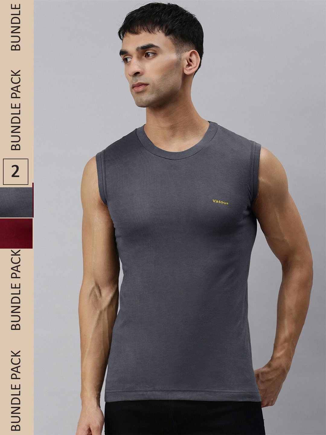 

Lux Cozi Pack Of 2 Round Neck Sleeveless Slim Fit Cotton T-shirt, Grey