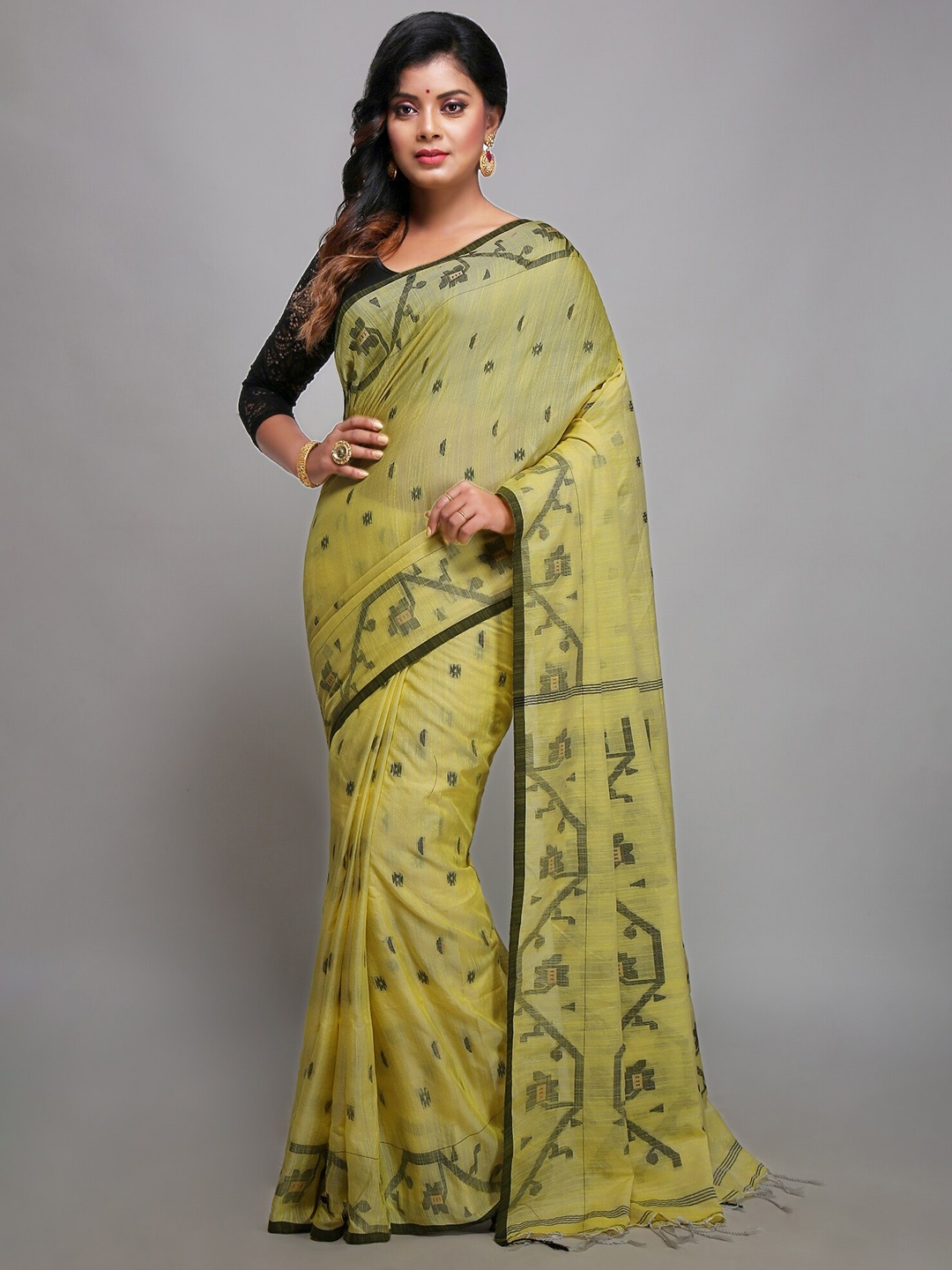 

WoodenTant Ethnic Woven Design Saree, Yellow