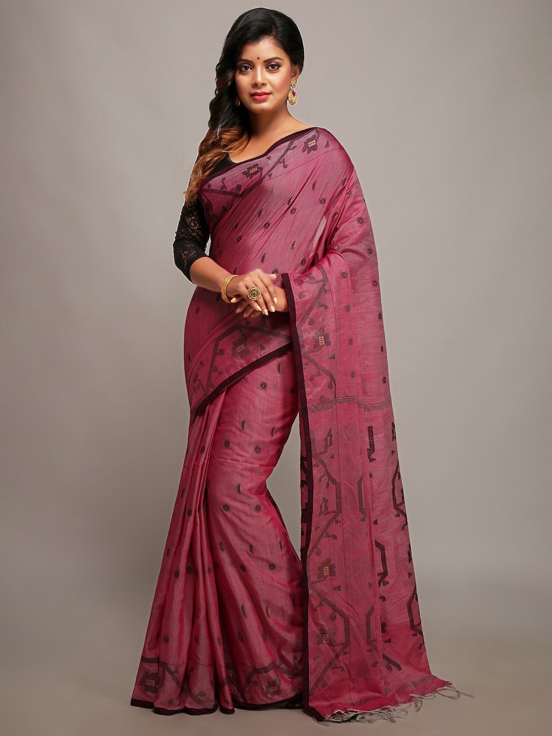 

WoodenTant Ethnic Woven Design Saree, Pink