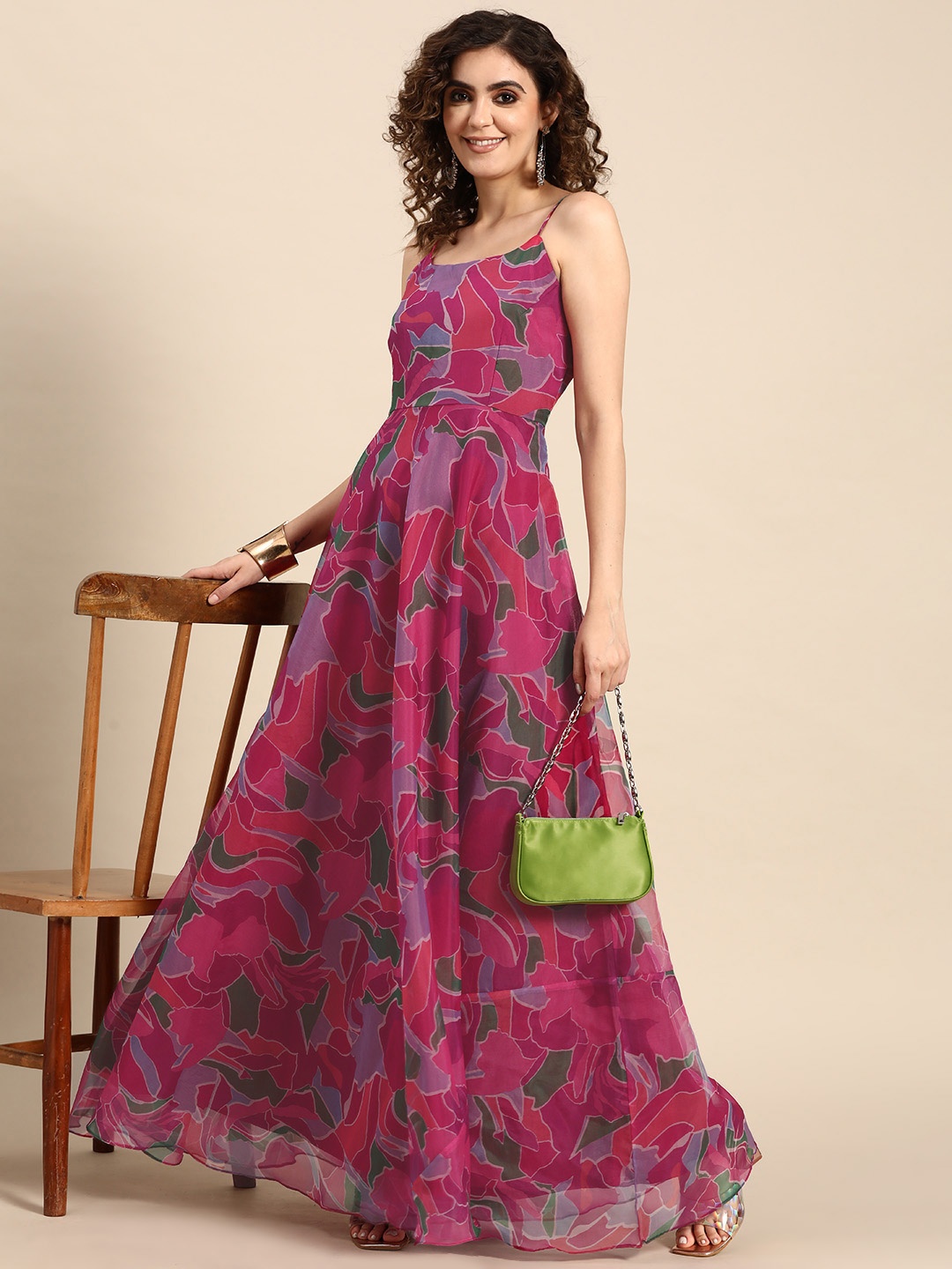 

Sangria Women Digital Printed Flared Maxi Dress, Pink