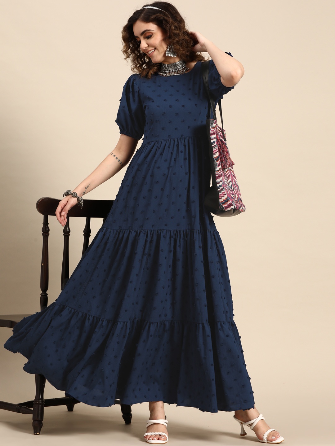 

Sangria Women Fit and Flare Tiered Dress, Navy blue