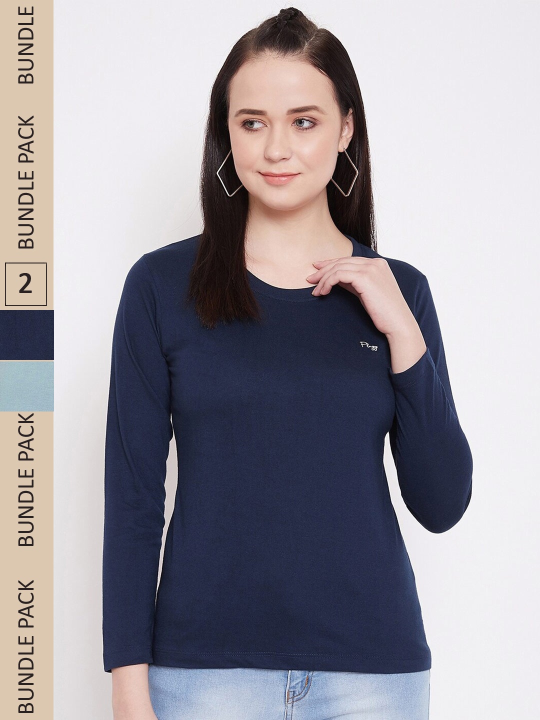 

Plagg Pack of 2 Round Neck Regular Fit Cotton T-Shirts, Navy blue