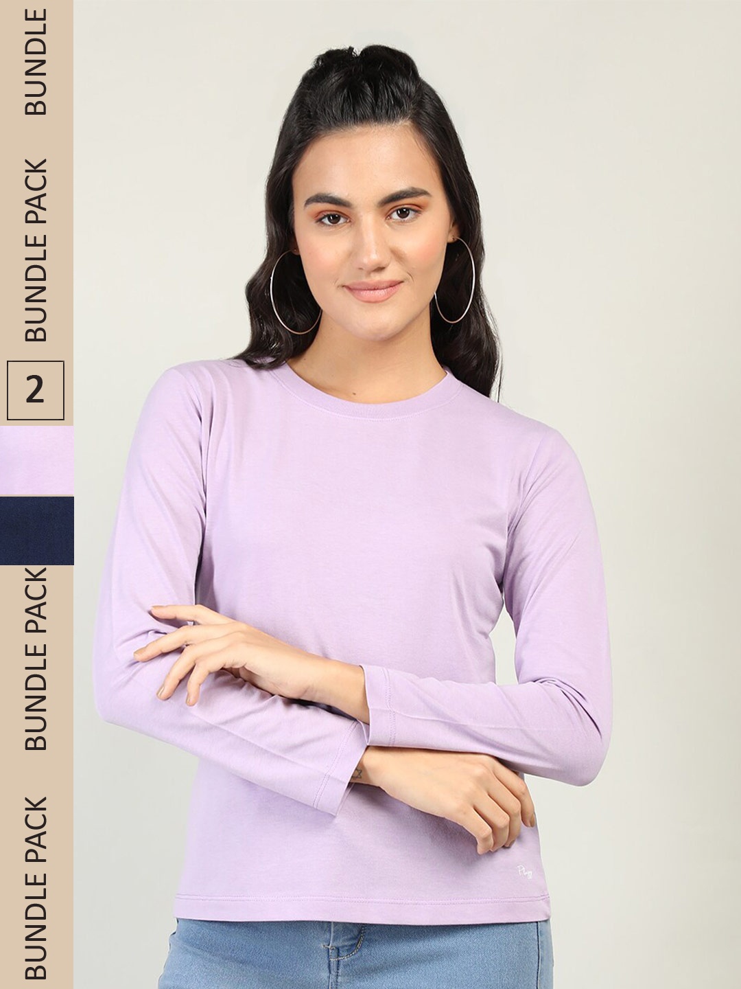 

Plagg Pack of 2 Round Neck Regular Fit Cotton T-Shirts, Lavender
