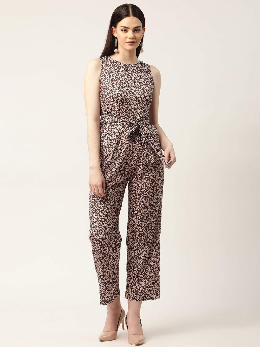 

Sleek Italia Printed Sleeveless Basic Jumpsuit, Brown