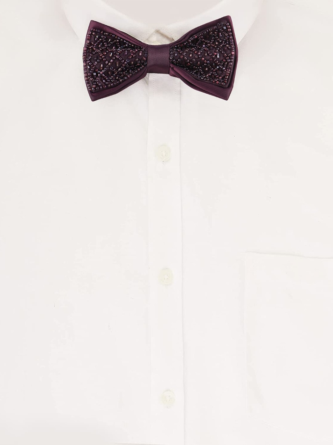 

Alvaro Castagnino Men Bead Embroidered Adjustable Bow Tie, Burgundy