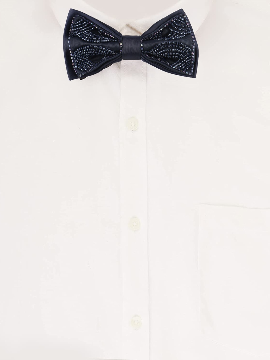 

Alvaro Castagnino Men Microfiber Bead Embroidered Adjustable Bow Tie, Navy blue