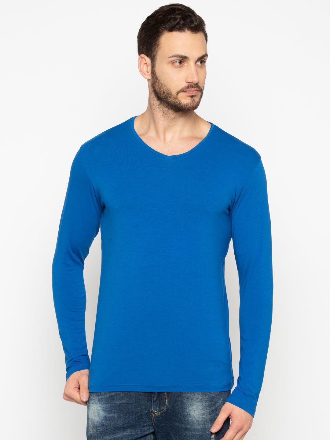 

Status Quo V-Neck Full Sleeve Cotton T-shirt, Blue