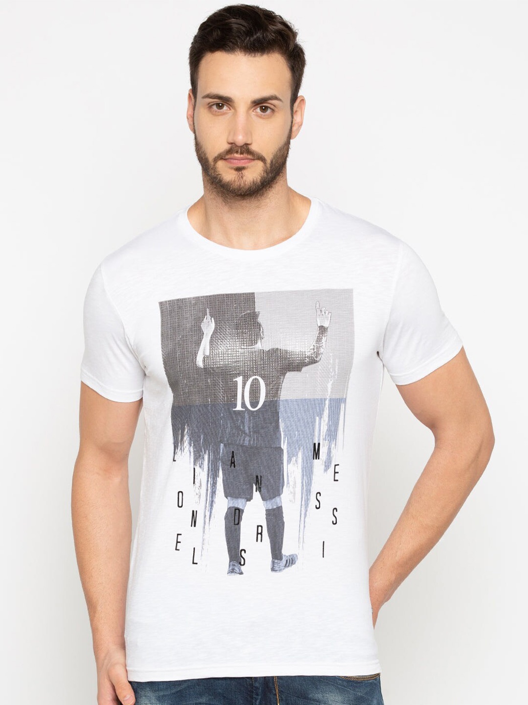 

Status Quo Graphic Printed Round Neck Short Sleeves T-shirt, White