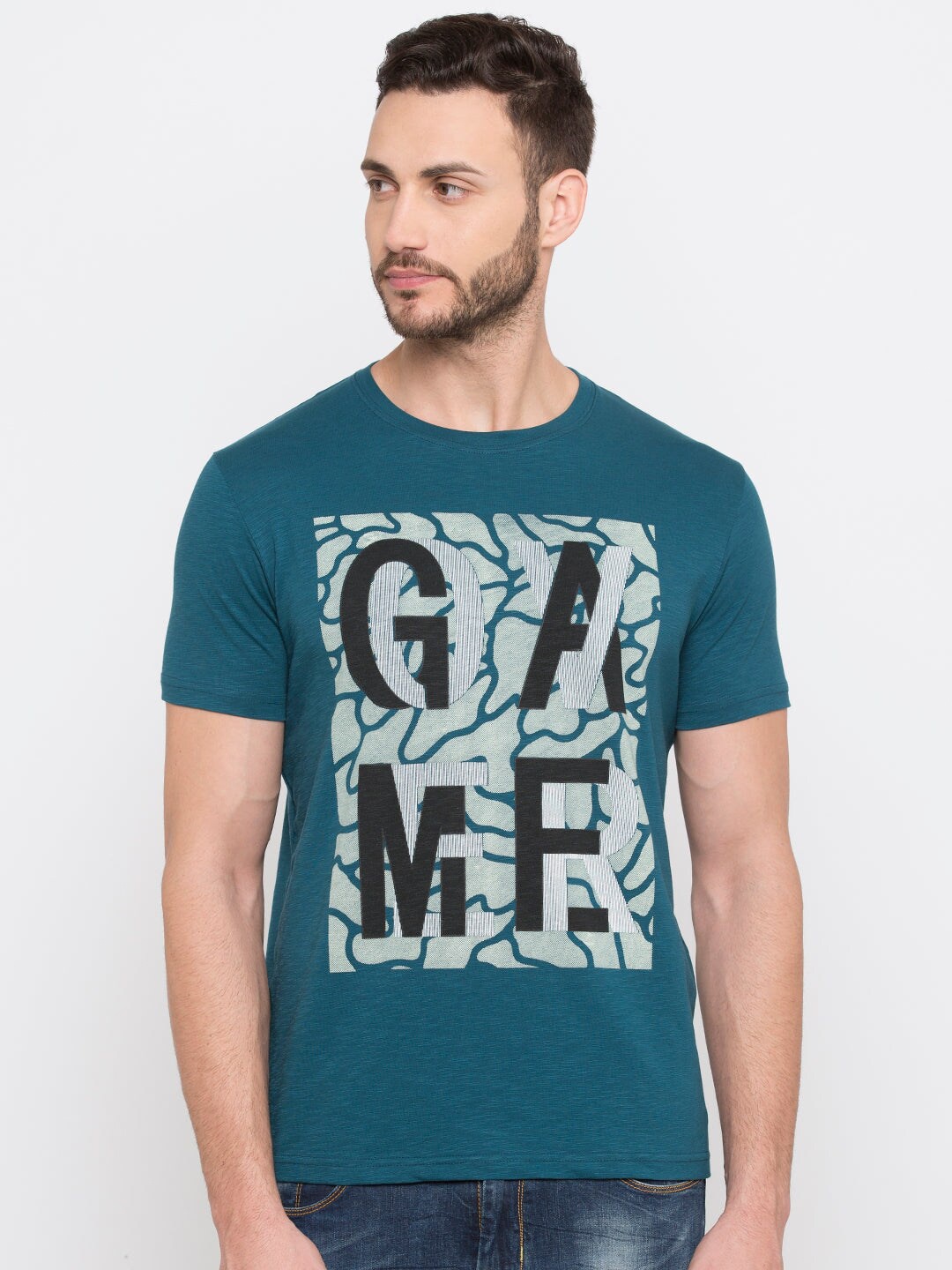

Status Quo Typography Printed Round Neck Cotton T-shirt, Teal