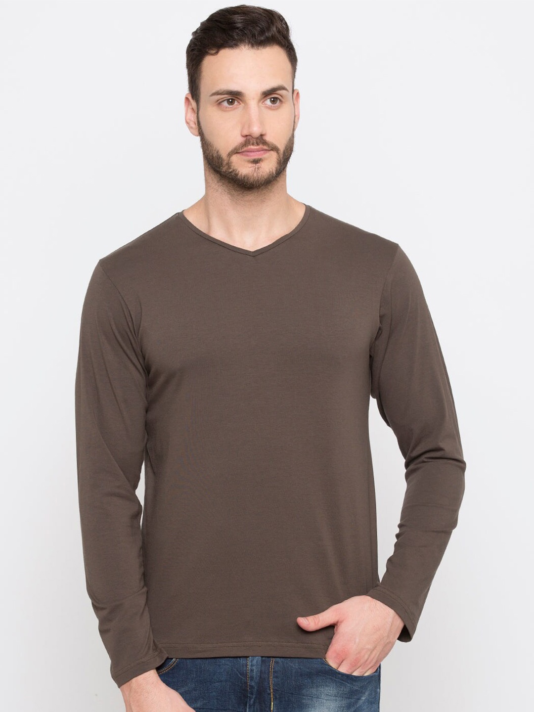 

Status Quo V-Neck Full Sleeve Cotton T-shirt, Olive