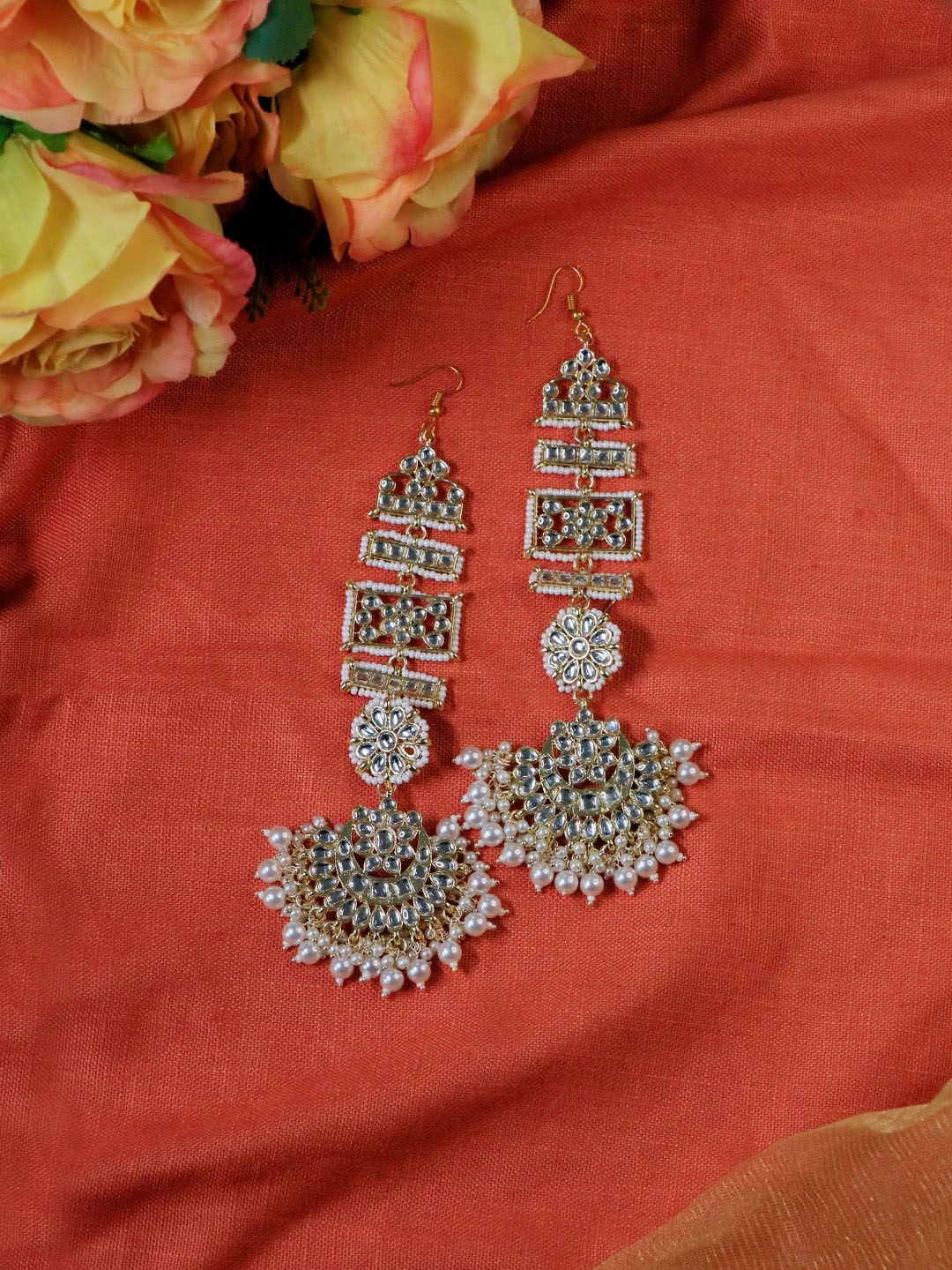

Ishhaara Brass-Plated Circular Chandbalis Earrings With Holder, Gold
