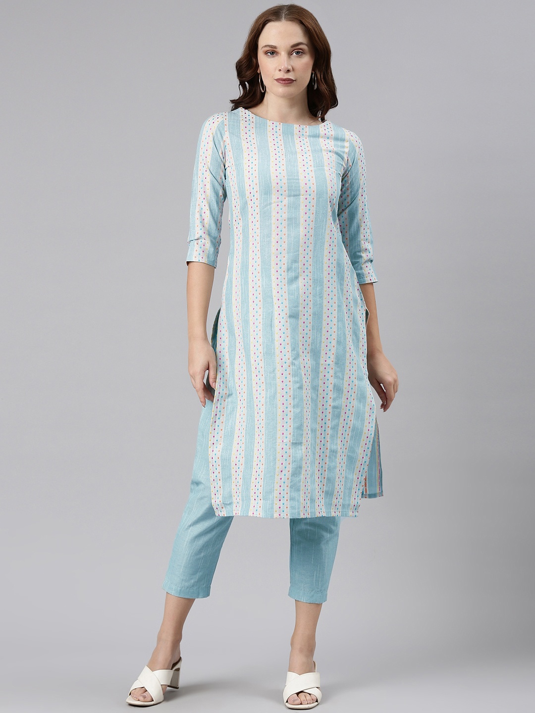 

KALINI Geometric Print Kurta With Trousers, Blue