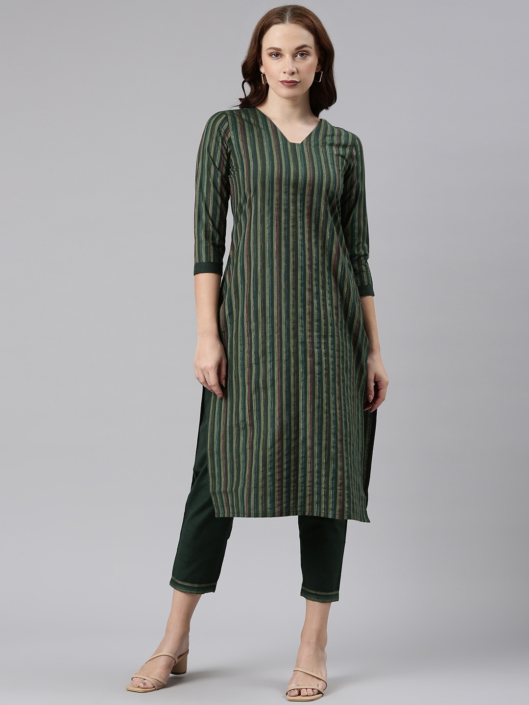 

KALINI Striped Kurta With Trousers, Green