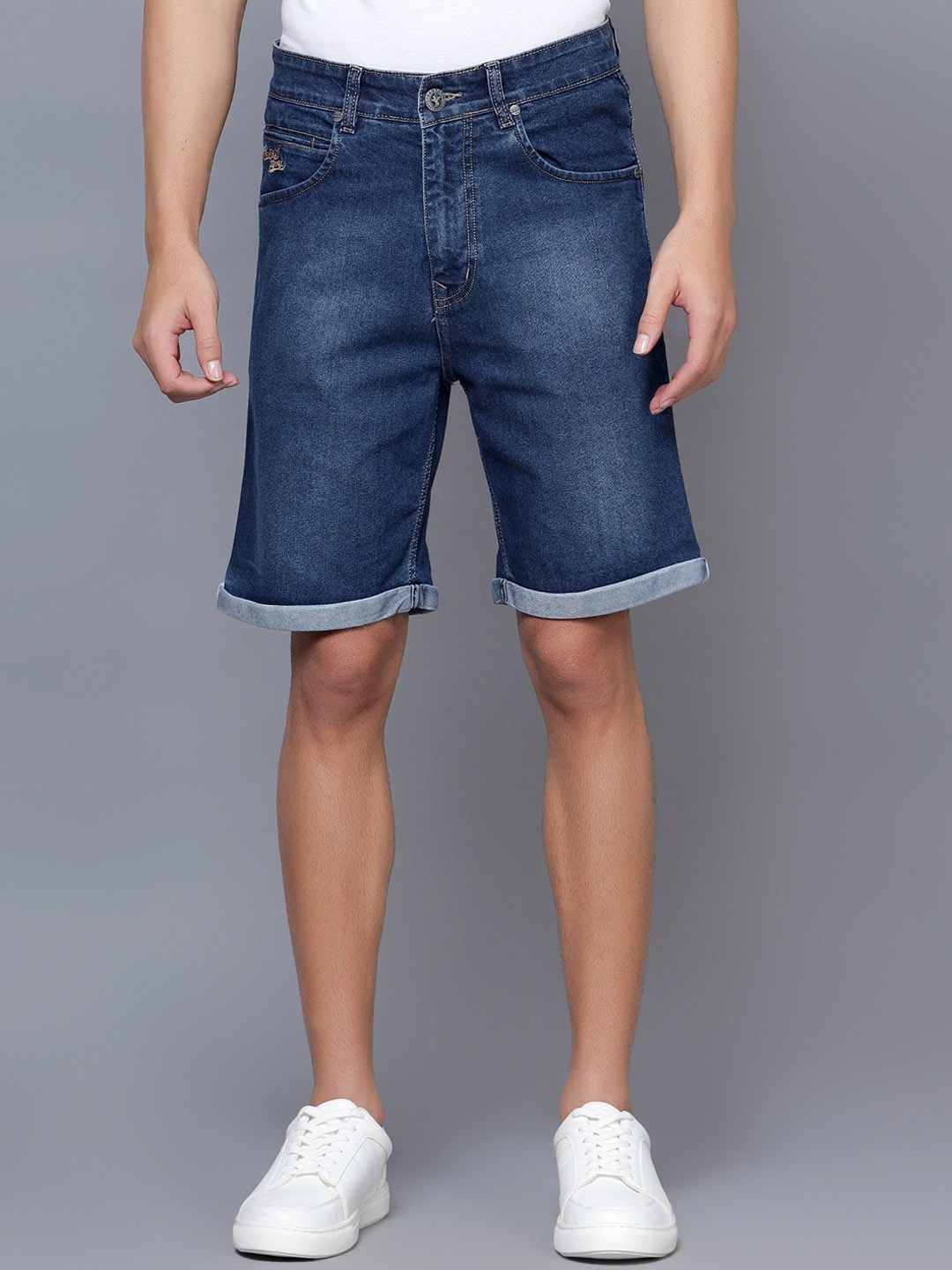 

Cantabil Men Mid-Rise Knee Length Washed Cotton Denim Shorts, Blue