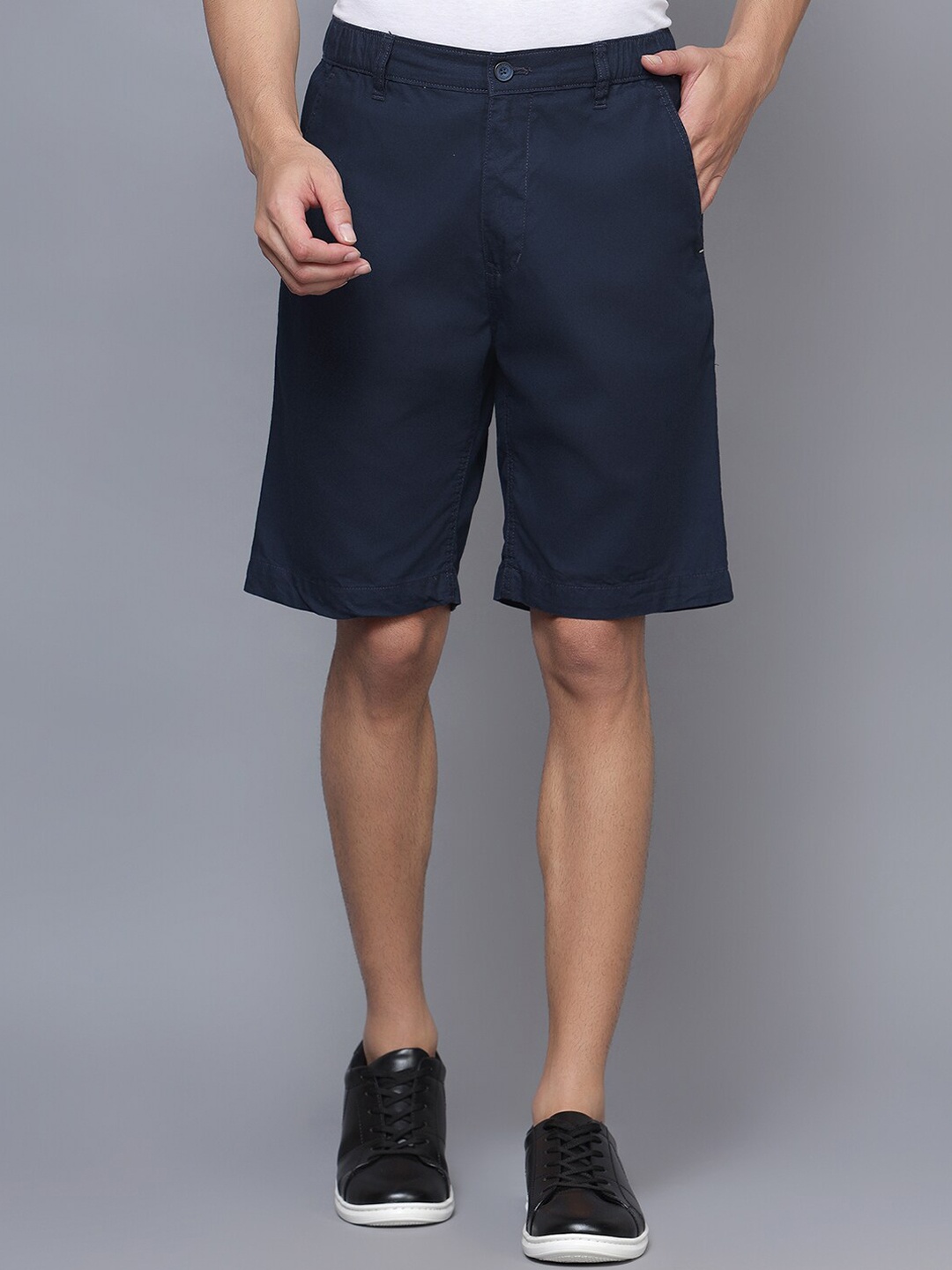 

Cantabil Men Mid-Rise Knee Length Cotton Chino Shorts, Navy blue