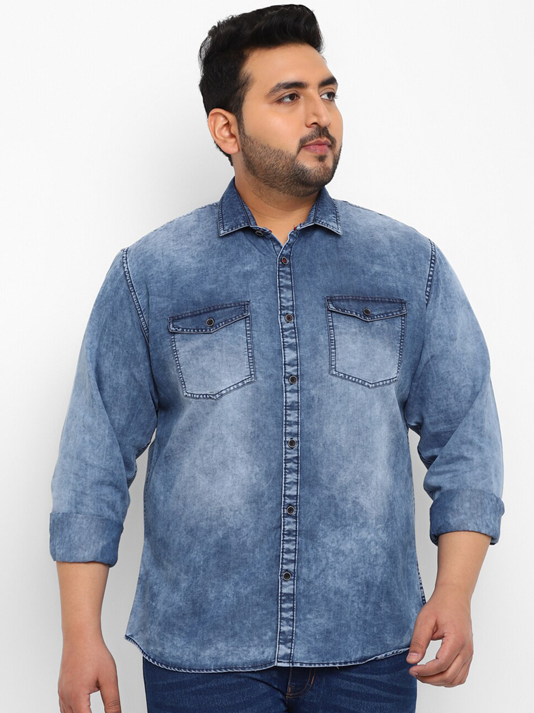 

Urbano Plus Faded Opaque Casual Denim Shirt, Blue