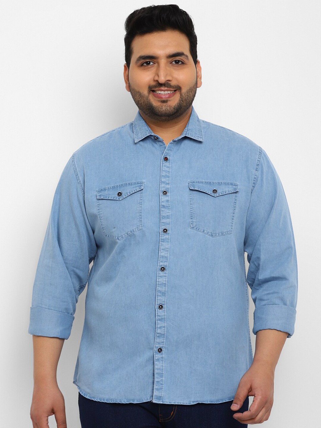 

Urbano Plus Faded Opaque Casual Chambray Shirt, Blue