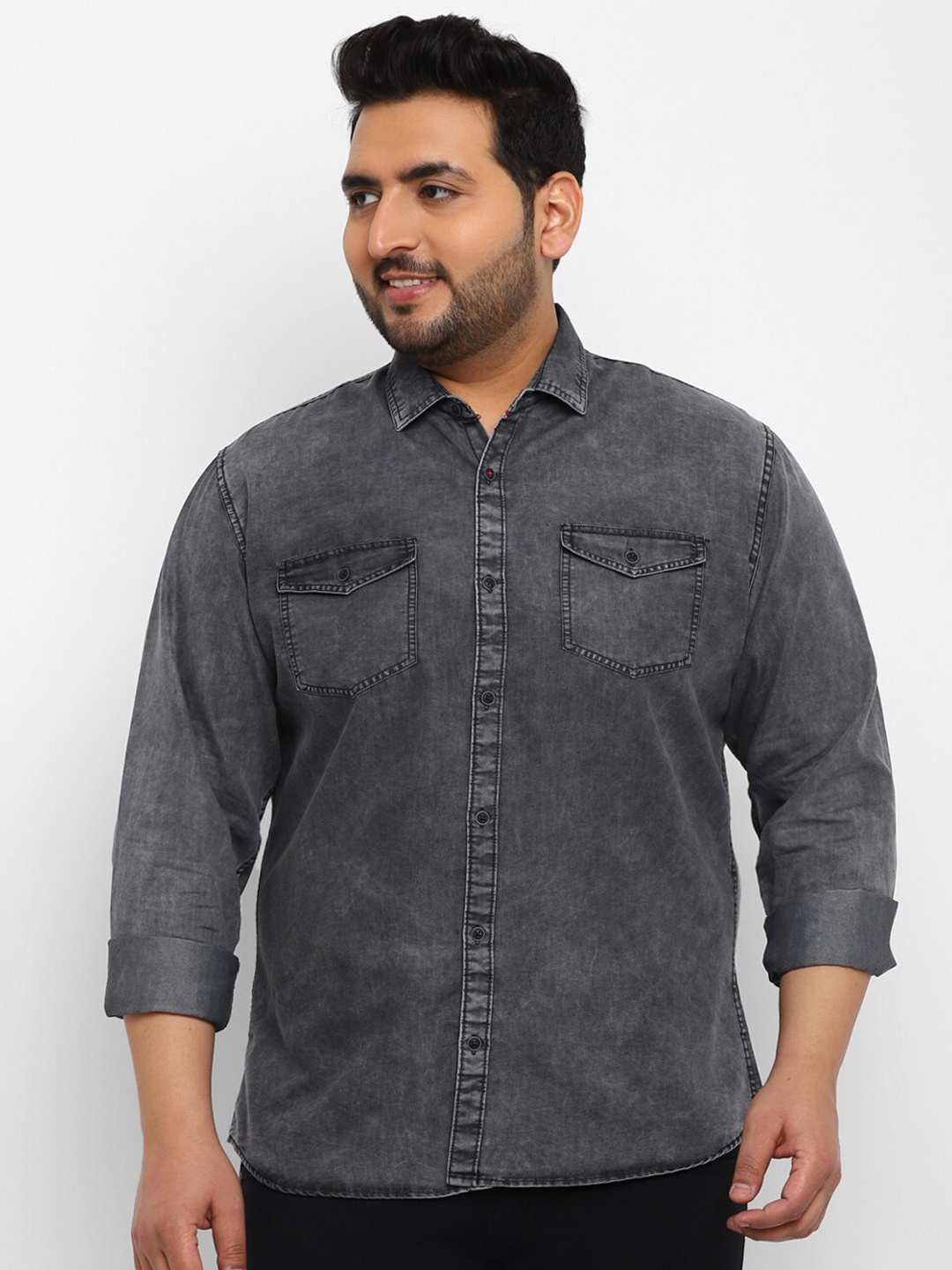 

Urbano Plus Faded Opaque Casual Denim Shirt, Grey