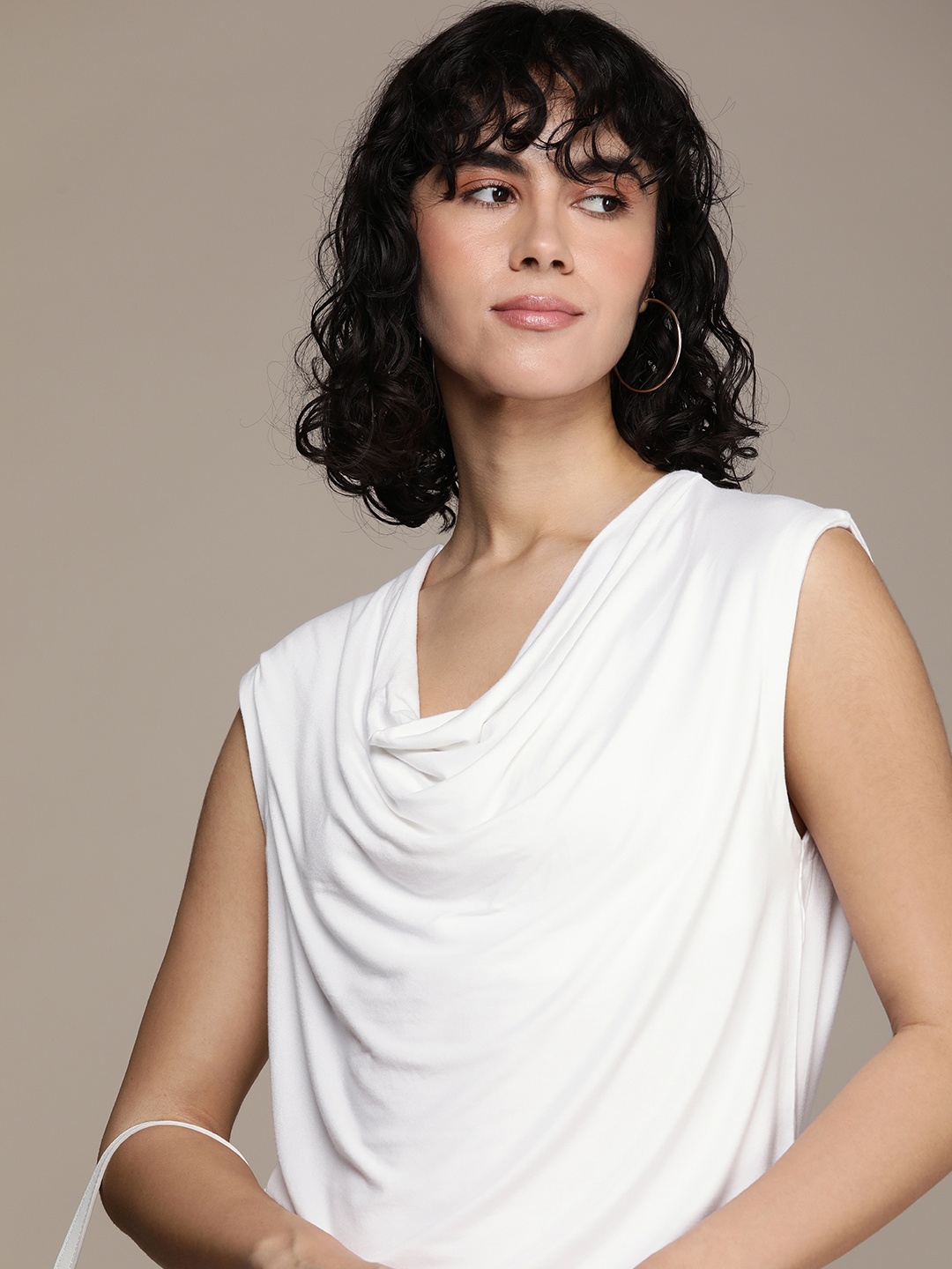 

French Connection Solid Cowl Neck T-shirt, White