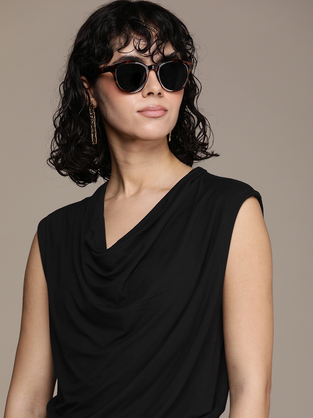 

French Connection Solid Cowl Neck T-shirt, Black