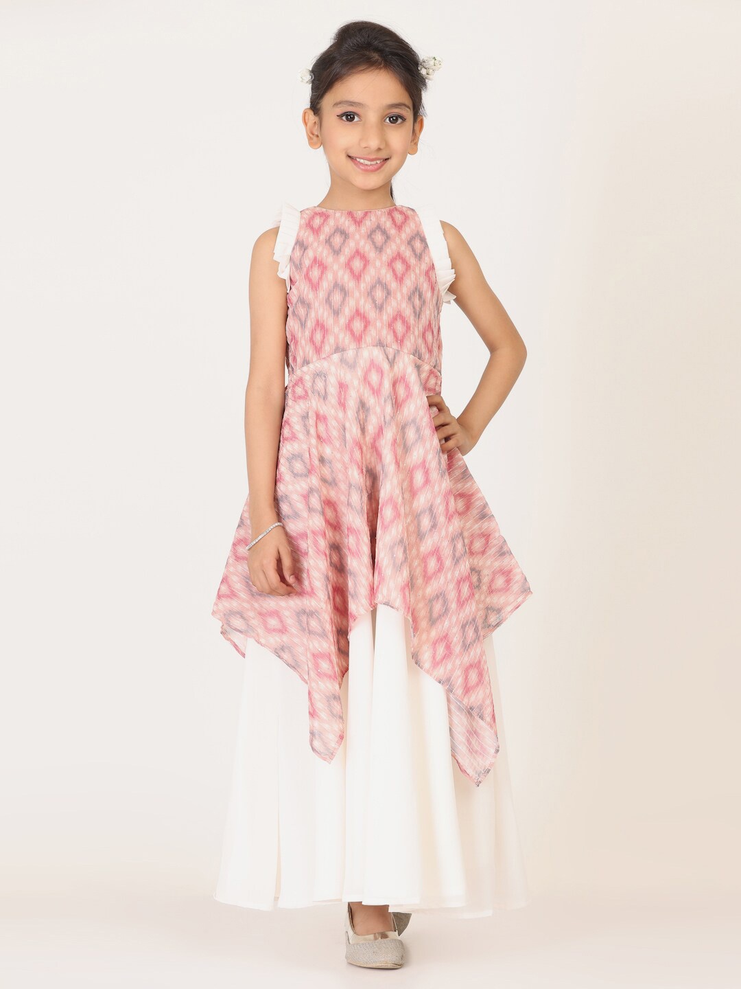 

Ethnovog Girls Ethnic Motifs Printed Georgette Fit & Flare Maxi Dress, Pink