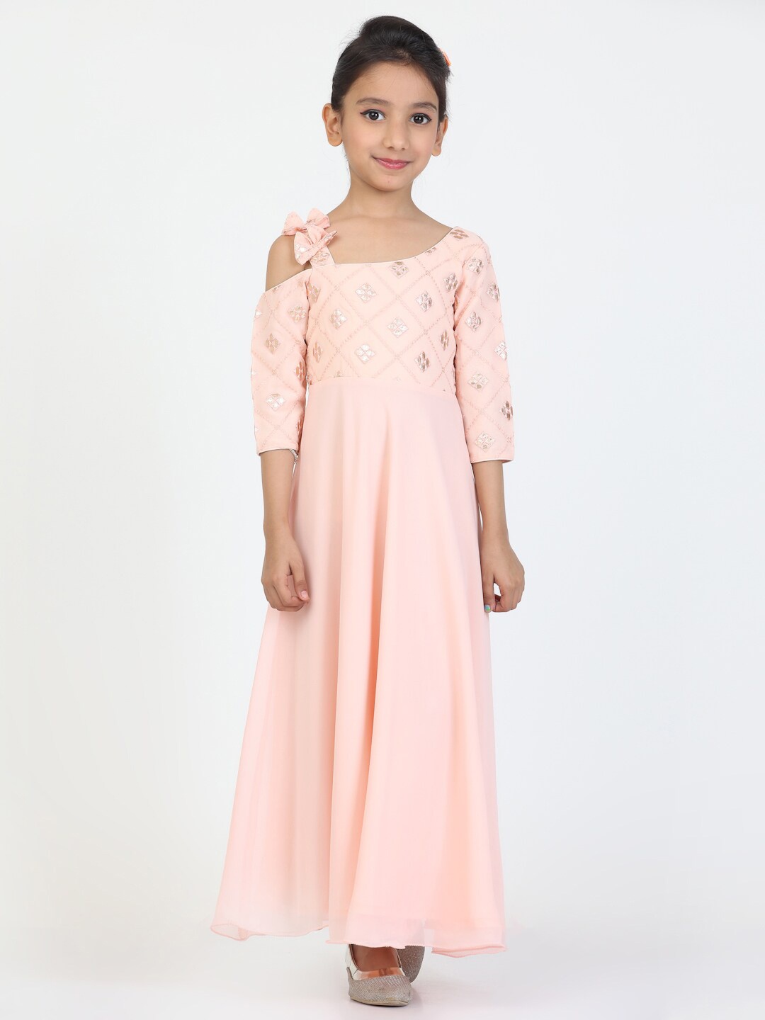 

Ethnovog Embroidered One Shoulder Georgette Maxi Dress, Peach