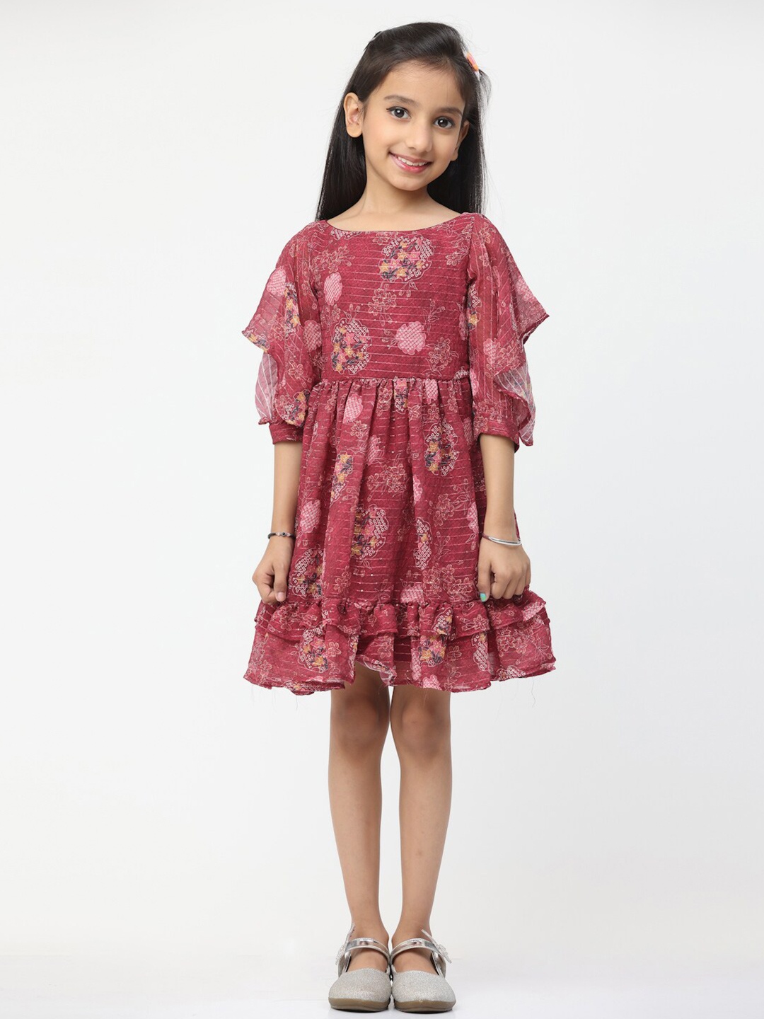 

Ethnovog Purple Floral Print Georgette Fit & Flare Dress