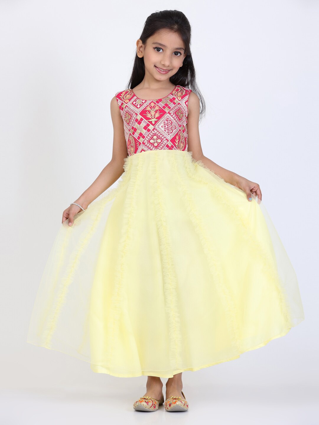 

Ethnovog Girls Floral Embroidered Maxi Dress, Yellow