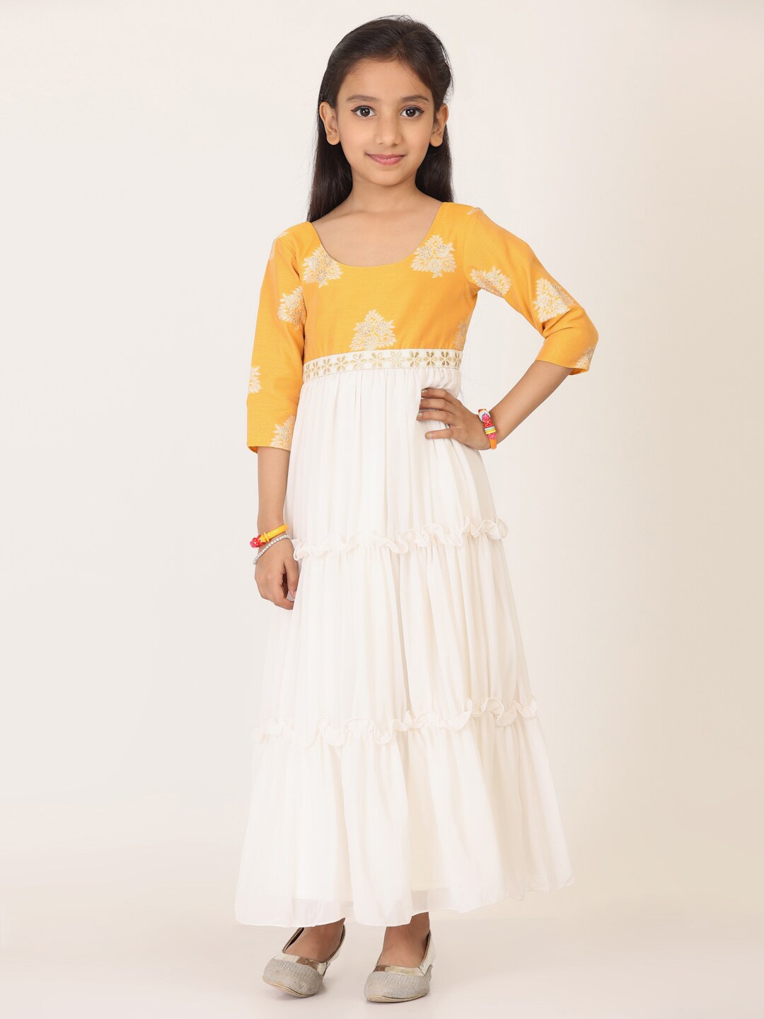 

Ethnovog Woven Design Georgette Tiered Maxi Dress, White