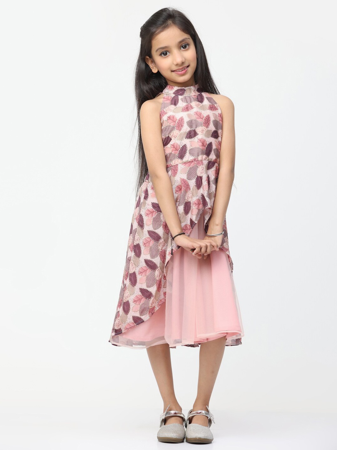 

Ethnovog Floral Printed Sleeveless Fit & Flare Midi Dress, Pink