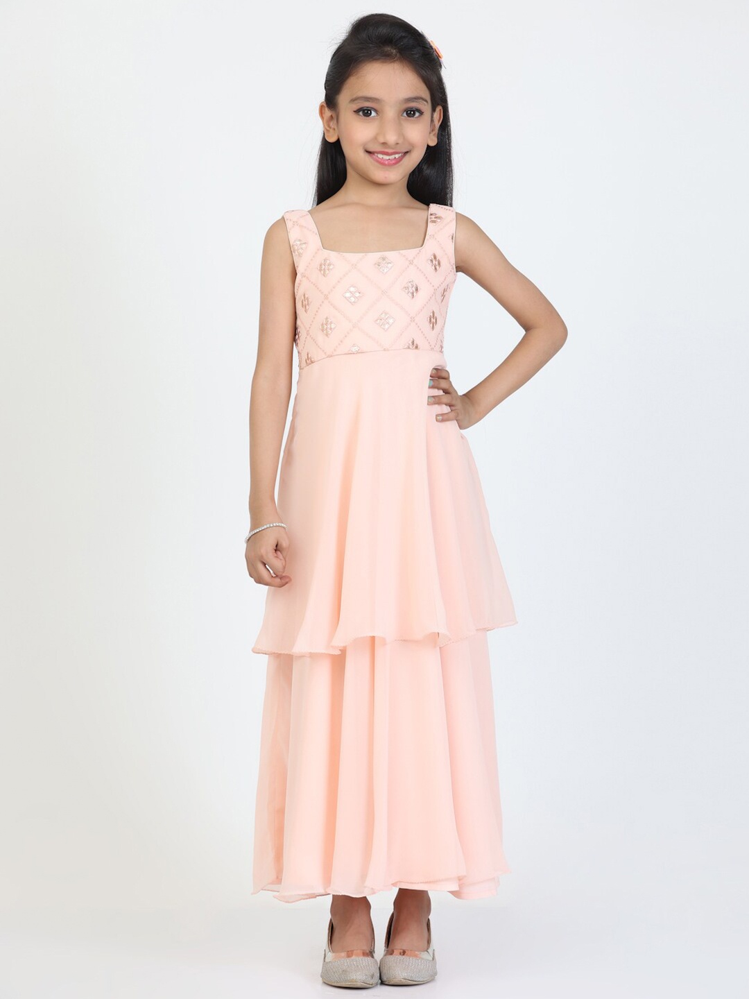 

Ethnovog Georgette Square Neck Sleeveless Maxi Dress, Peach