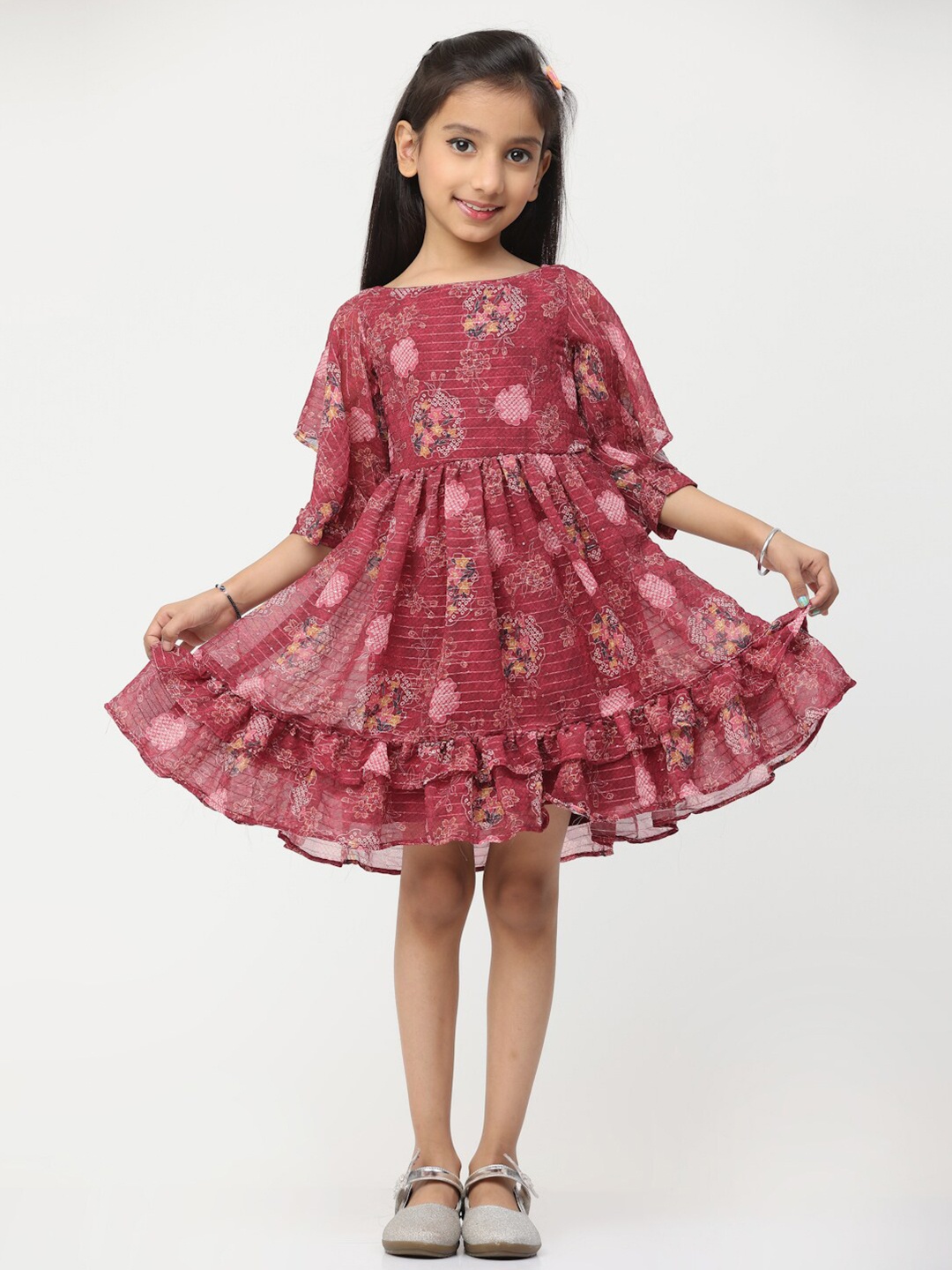 

Ethnovog Purple Floral Print Georgette Fit & Flare Dress