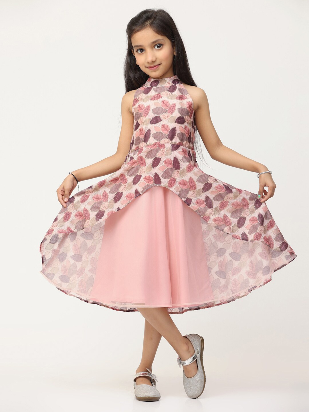 

Ethnovog Girls Floral Printed A-Line Dress, Off white