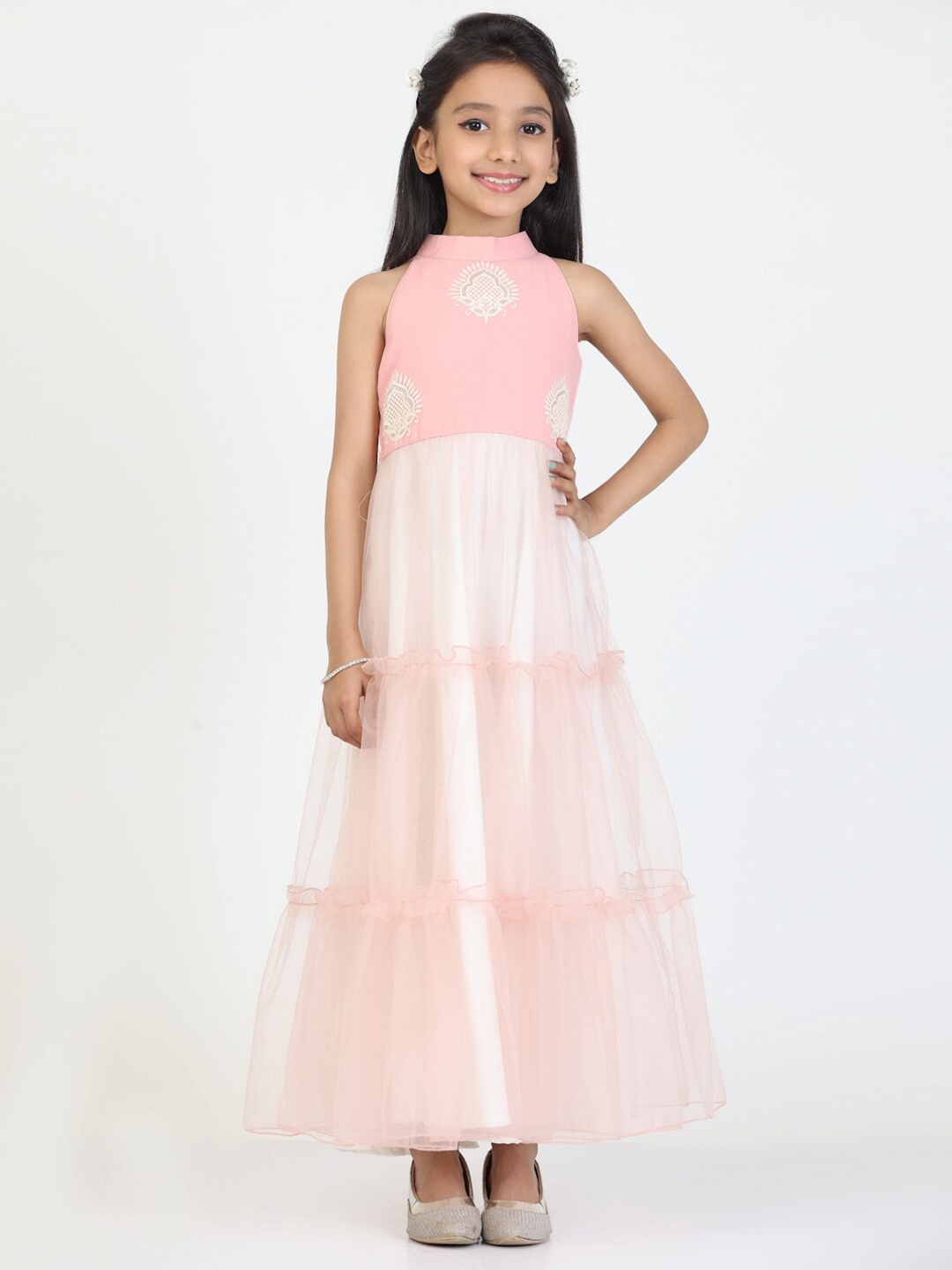 

Ethnovog Girls Ethnic Motifs Embroidered Maxi Dress, Peach