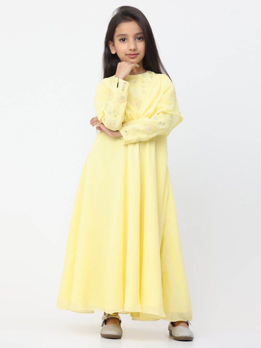 

Ethnovog Round Neck Georgette Maxi Dress, Yellow