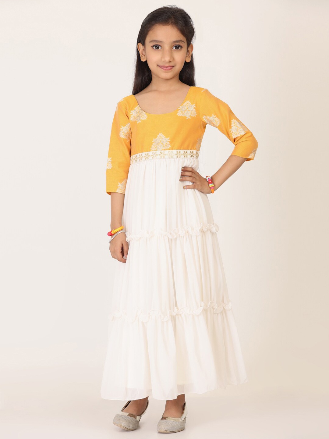

Ethnovog Woven Design Georgette Tiered Maxi Dress, White