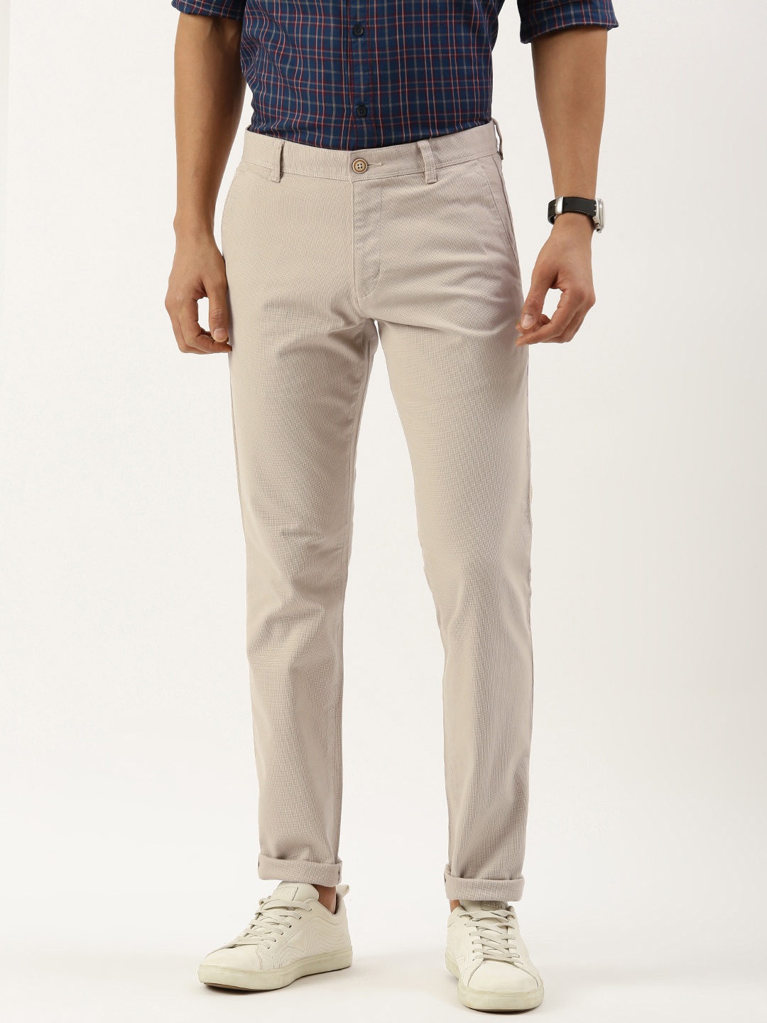 

Parx Men Tapered Fit Low-Rise Trousers, Beige
