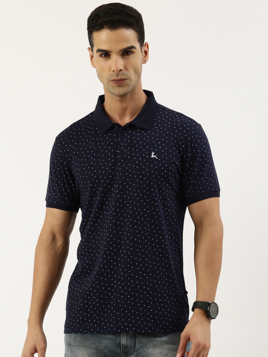 

Parx Printed Polo Collar Pure Cotton T-shirt, Navy blue