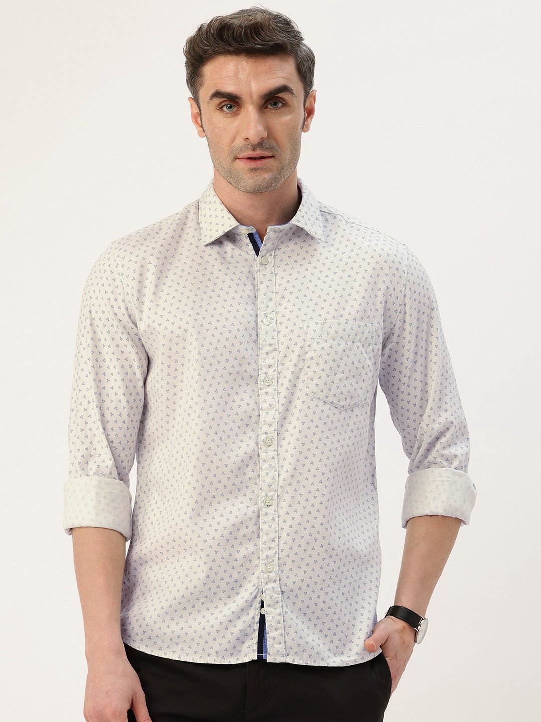 

Parx Pure Cotton Slim Fit Micro Ditsy Printed Casual Shirt, Off white