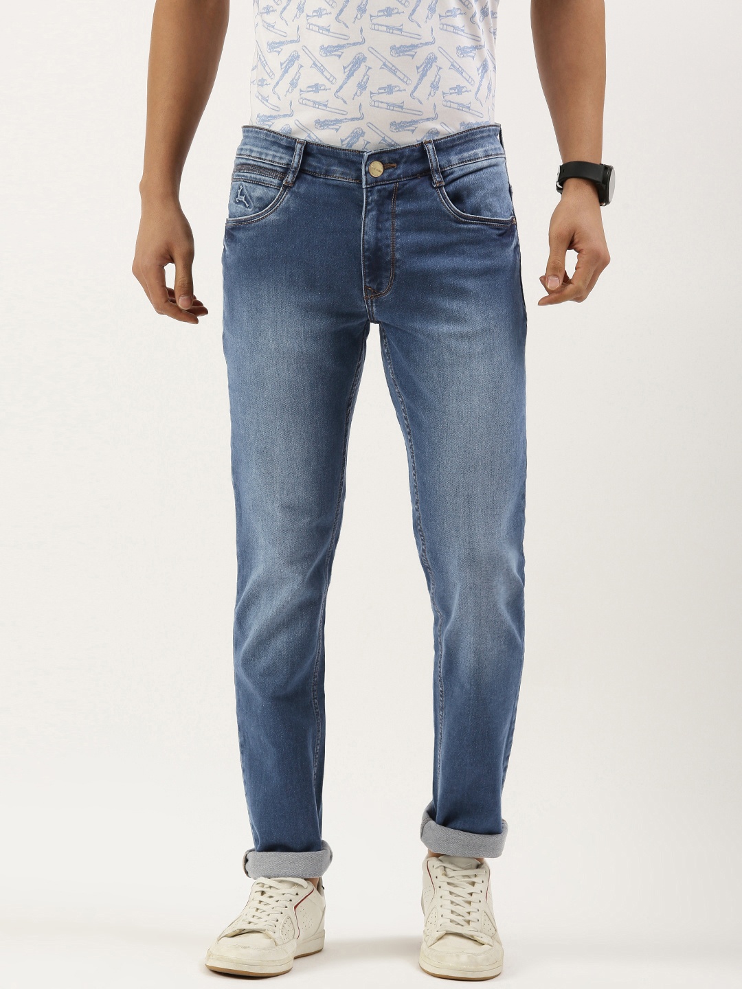 

Parx Men Tapered Fit Heavy Fade Stretchable Jeans, Blue
