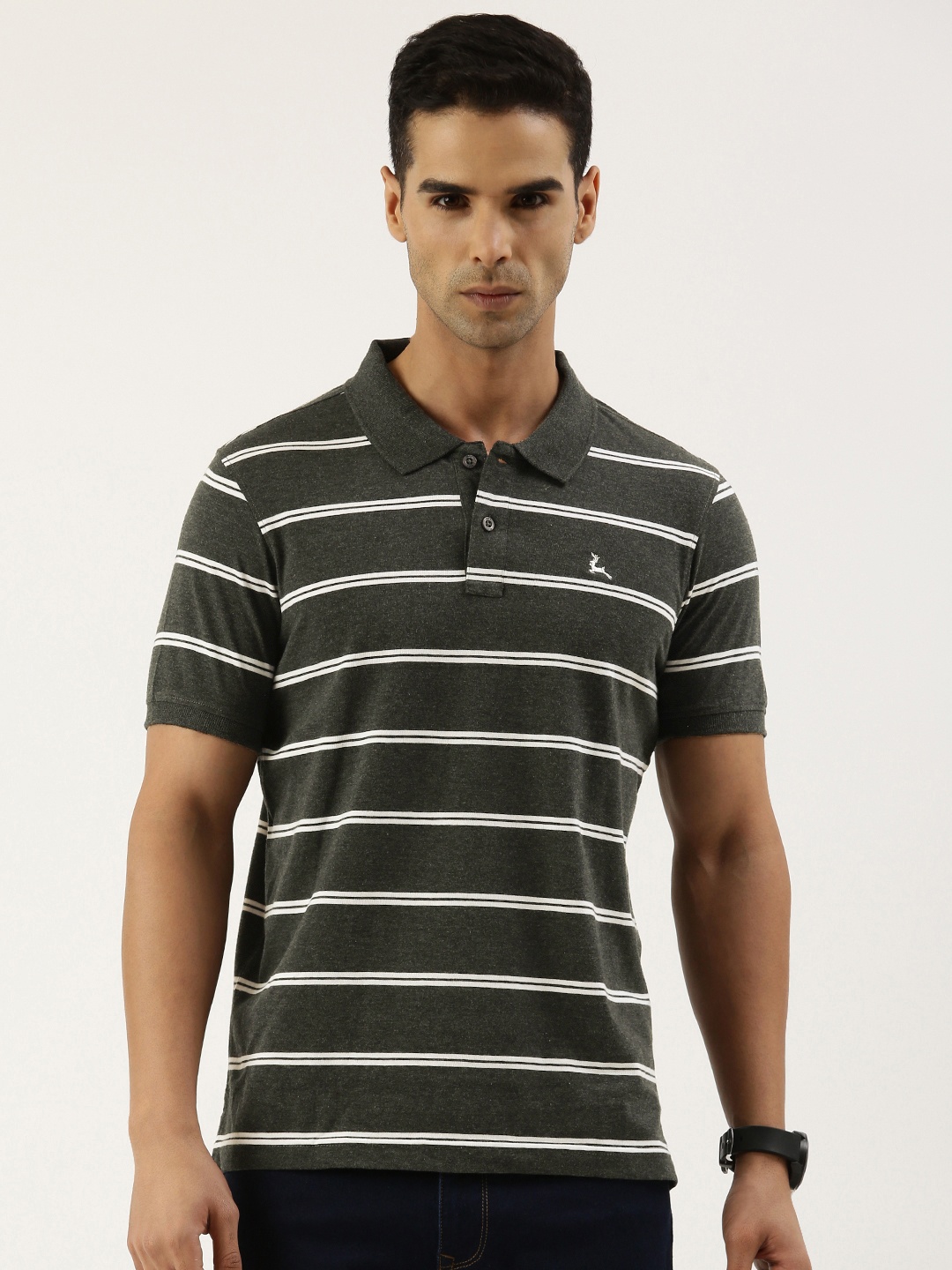 

Parx Men Striped Polo Collar T-shirt, Charcoal