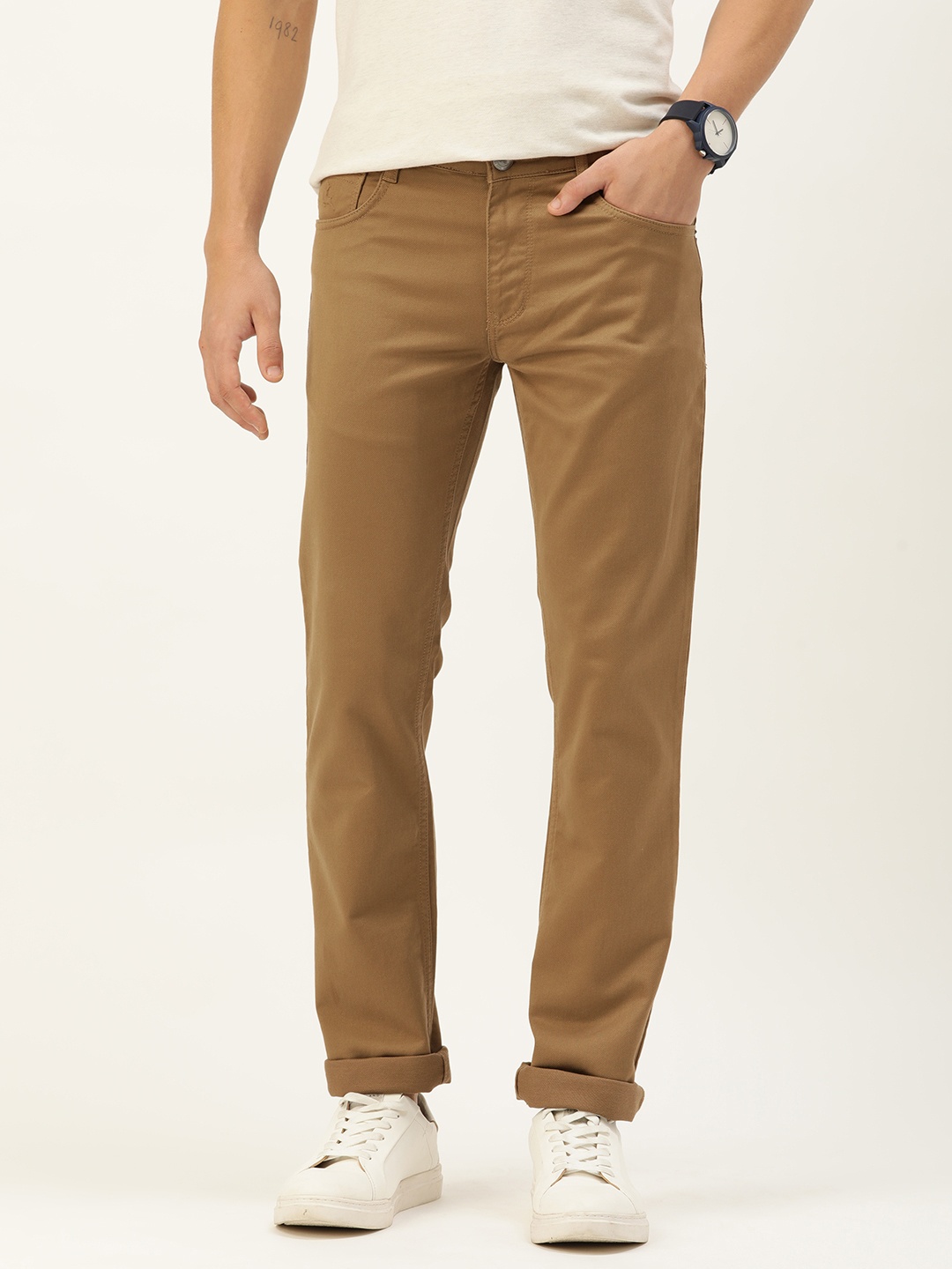 

Parx Men Slim Tapered Fit Mid-Rise Stretchable Jeans, Khaki