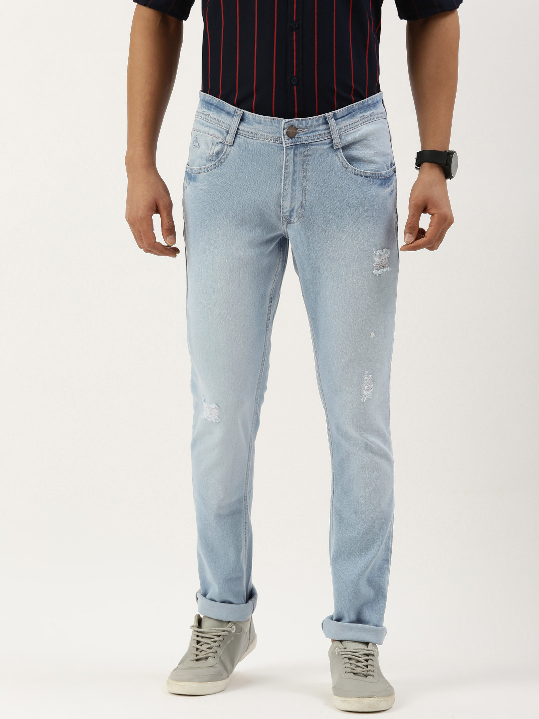 

Parx Men Skinny Fit Mildly Distressed Stretchable Jeans, Blue