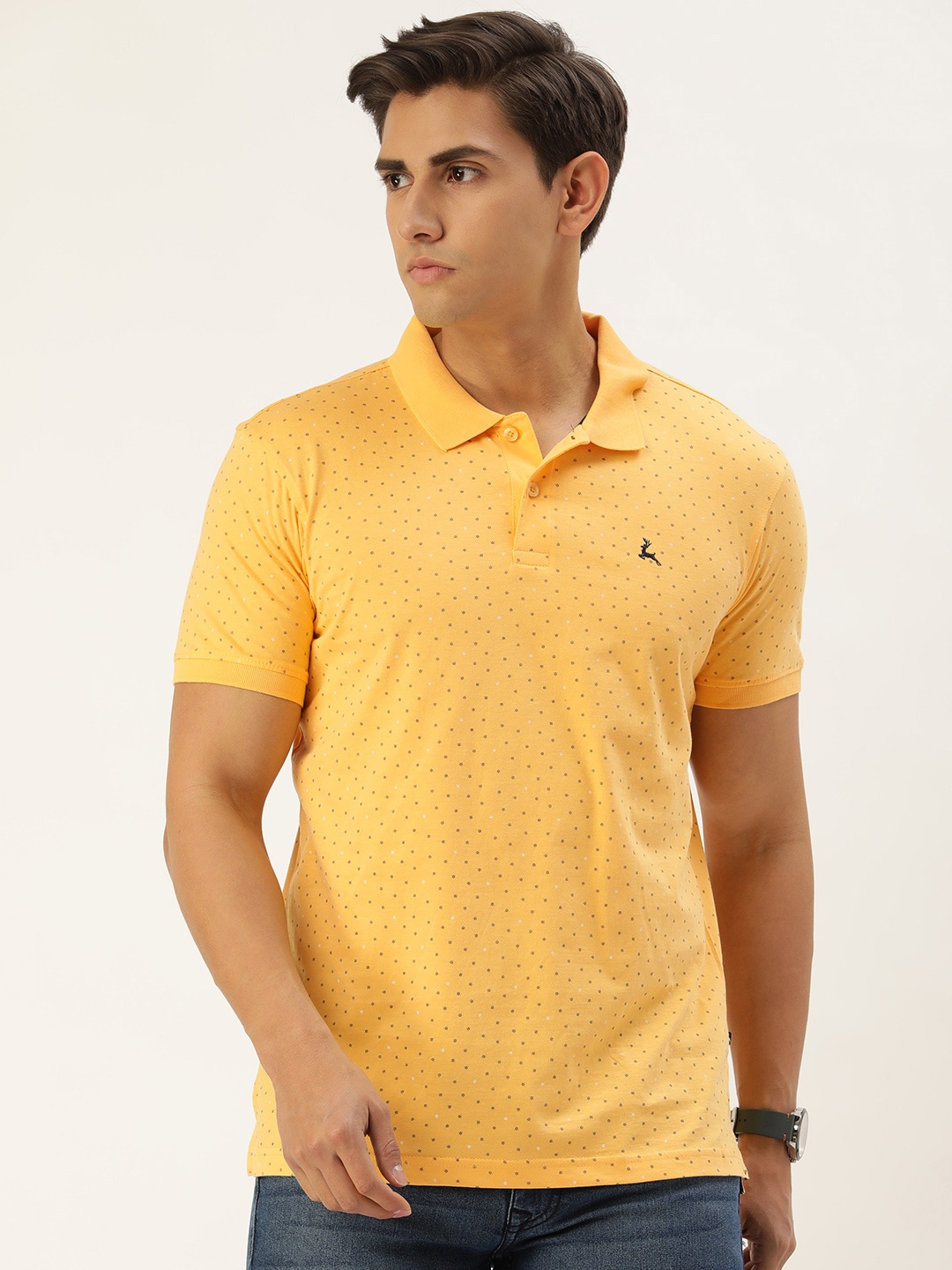 

Parx Printed Polo Collar Pure Cotton T-shirt, Yellow