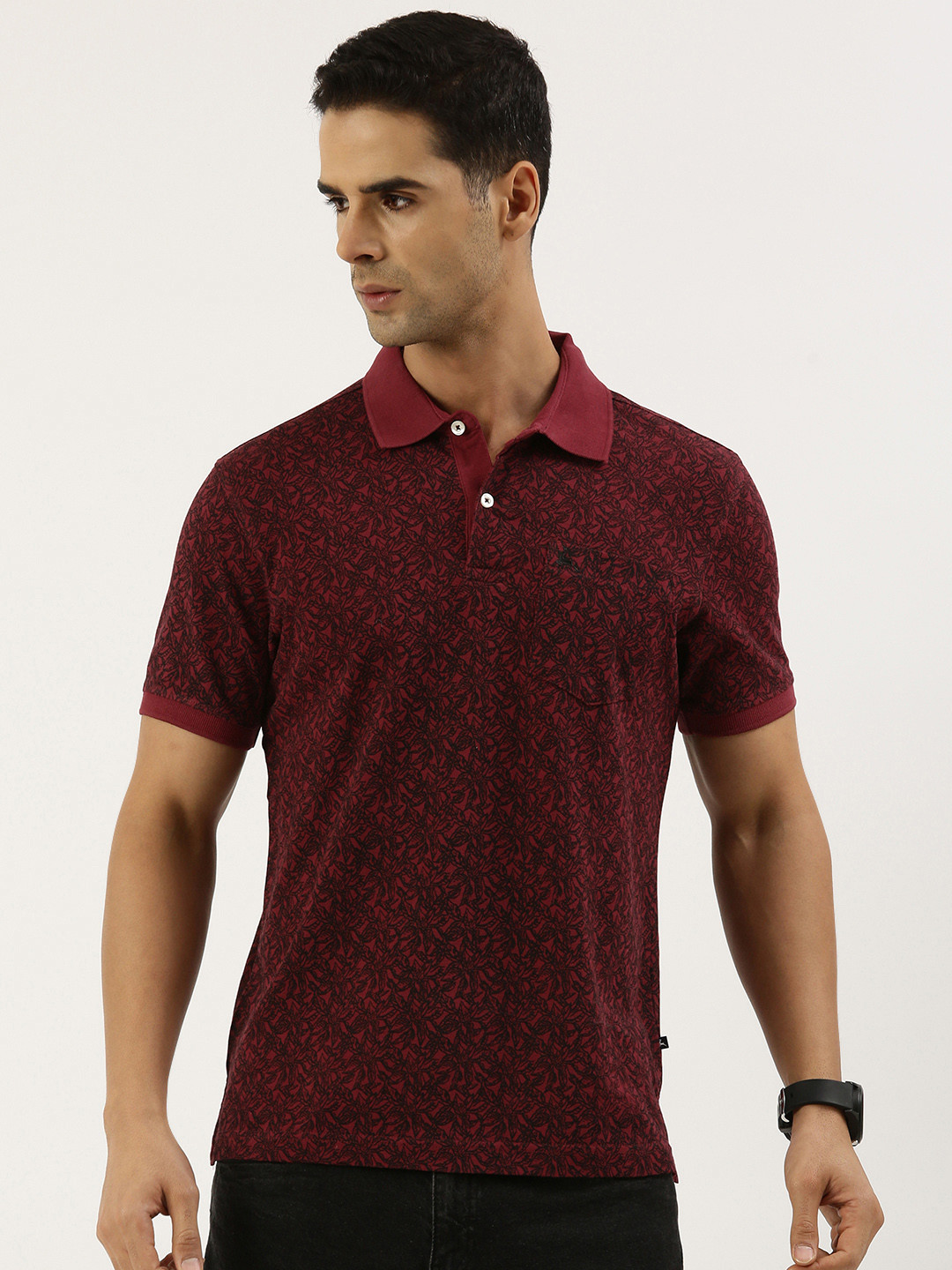 

Parx Tropical Printed Polo Collar Pure Cotton T-shirt, Maroon