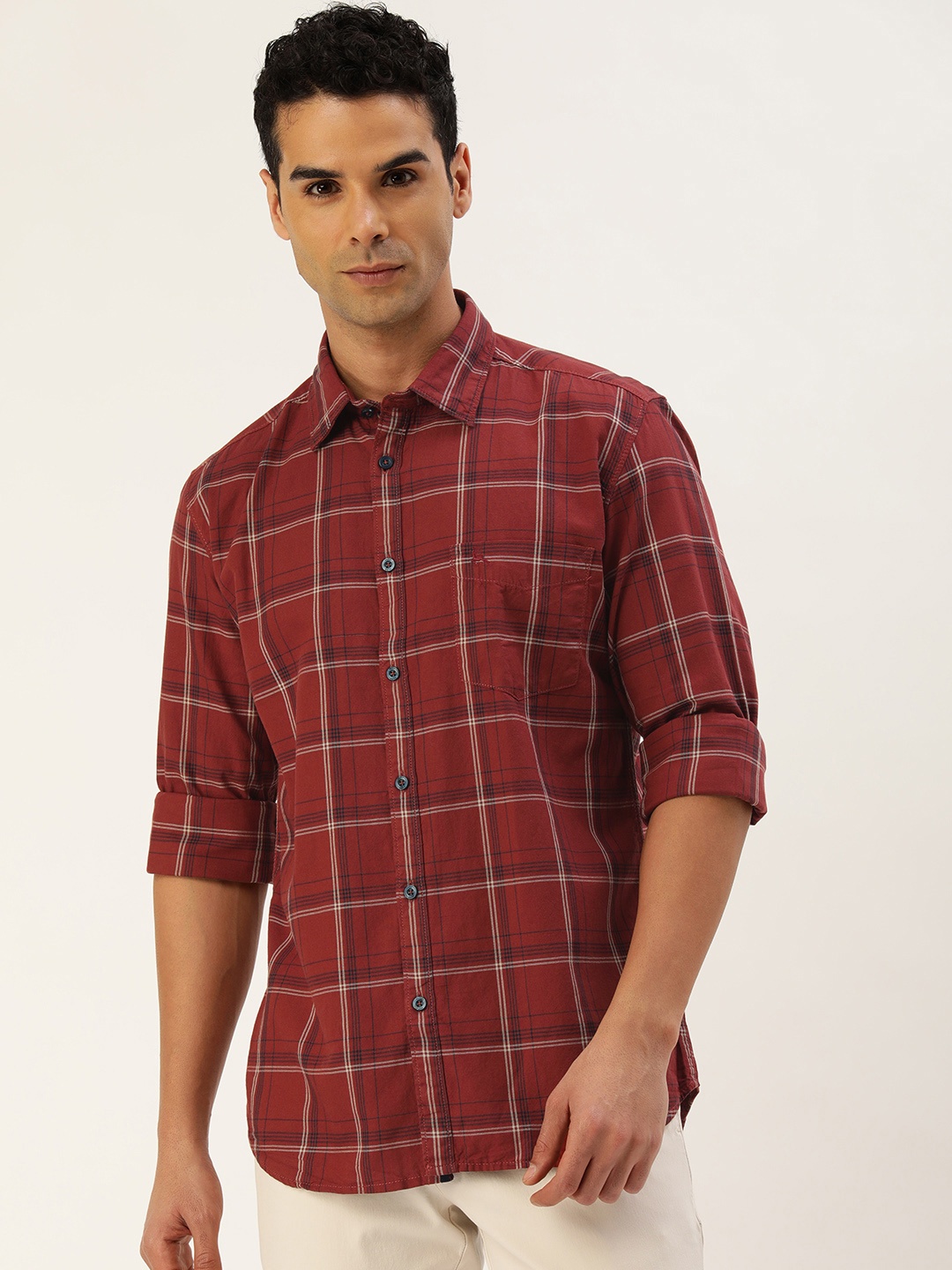 

Parx Men Pure Cotton Slim Fit Checked Casual Shirt, Red