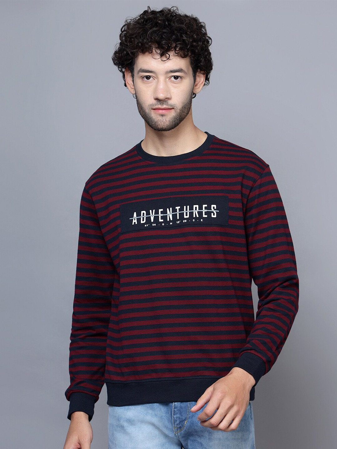 

Cantabil Horizontal Striped Cotton T-shirt, Maroon