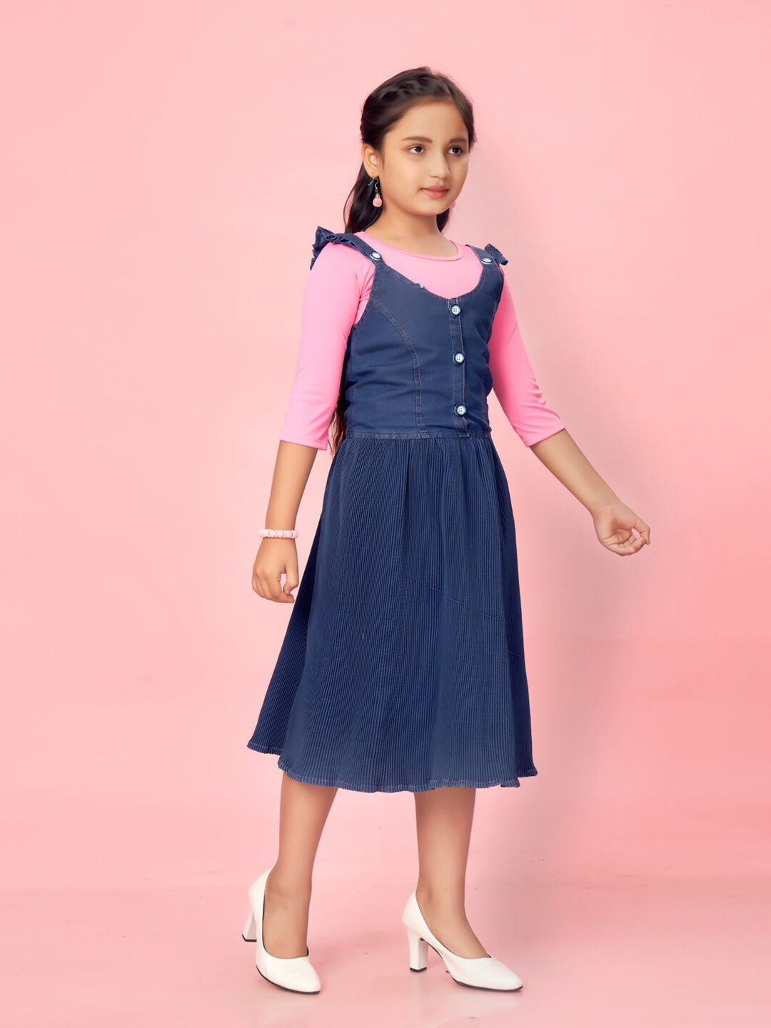 

Aarika Girls Top With Dungaree Dress Set, Pink